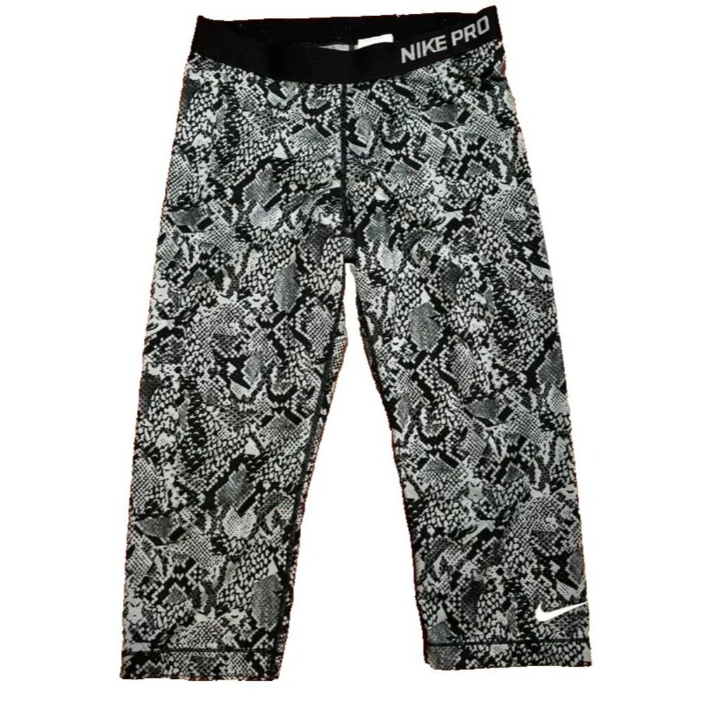 NIKE PRO Capri Leggings Womens Large Neon Black Snake Print Cropped Athleisure